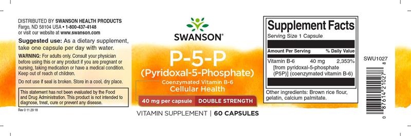 P-5-P Pyridoxal-5-Phosphate Coenzymated Vitamin B6 60 capsule Swanson