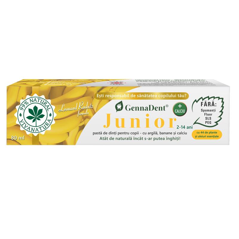 Pasta de Dinti Naturala pentru Copii cu Argila si Banane Fara Fluor Junior Banana 80 mililitri GennaDent