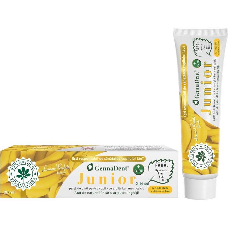 Pasta de Dinti Naturala pentru Copii cu Argila si Banane Fara Fluor Junior Banana 80 mililitri GennaDent
