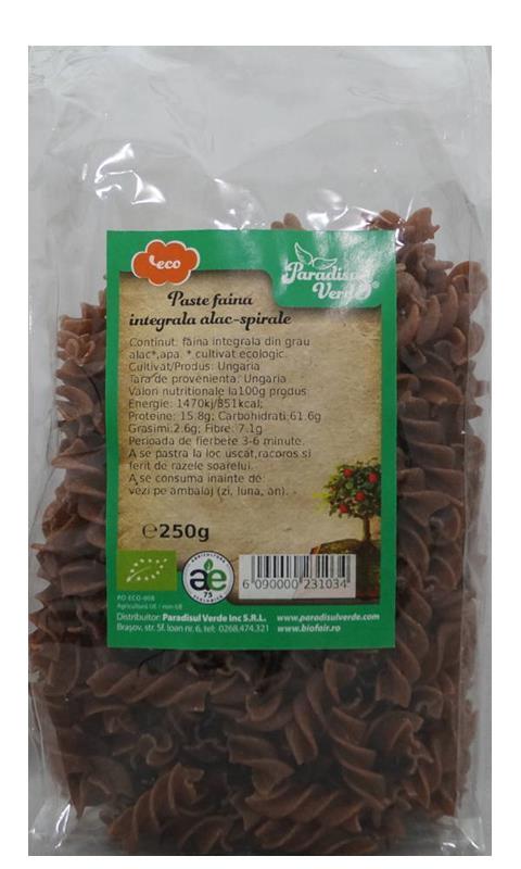 Paste Faina Integrala Alac Bio Spirale Paradisul Verde 250gr