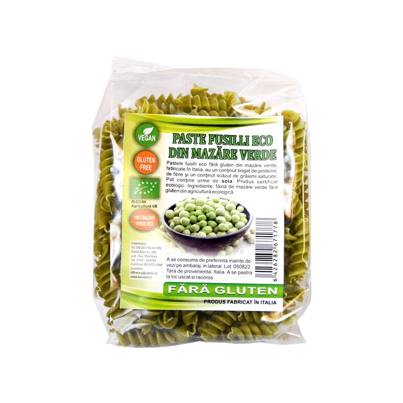 Paste Fusilli din Mazare Verde Fara Gluten Bio 250 grame Deco Italia