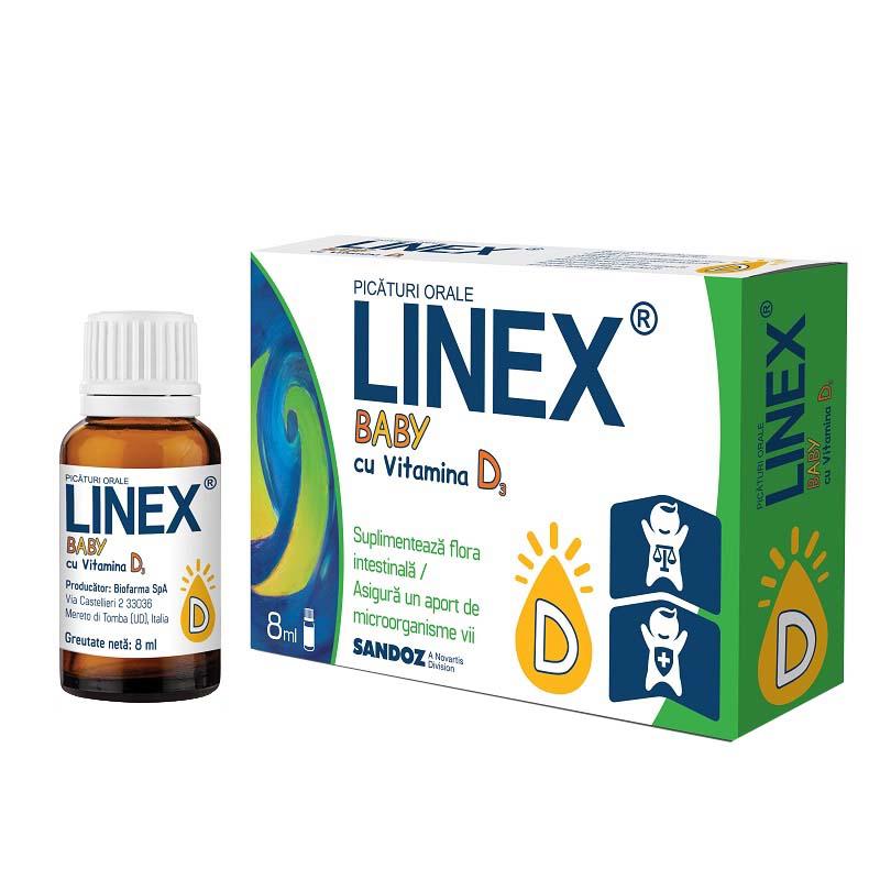 Picaturi Orale Linex Baby cu Vitamina D3 8 mililitri Sandoz