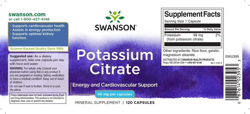 Potassium Citrate 99 miligrame 120 capsule Swanson