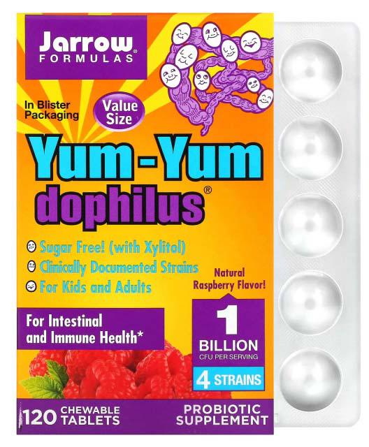 Probiotic Copii Yum-Yum Dophilus 1 Billion 4 Tulpini Natural Raspberry 120 tablete Jarrow Formulas