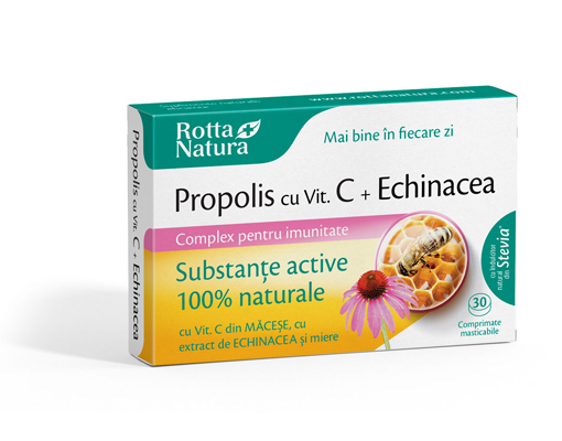 Propolis cu Vitamina C Naturala, Echinacea si Miere Rotta Natura 30cpr