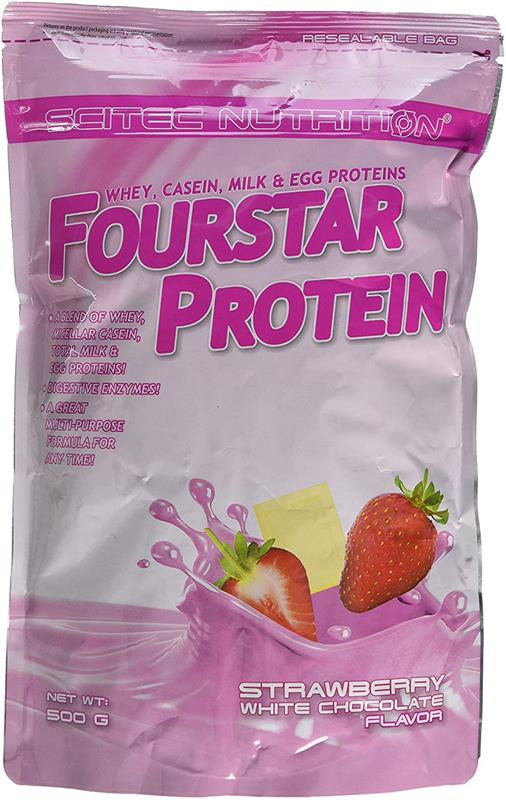 Proteina din Zer FourStar Protein Aroma Capsuni cu Ciocolata Alba 500 grame Scitec Nutrition