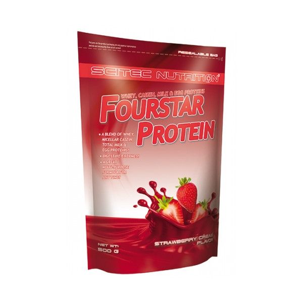 Proteina din Zer FourStar Protein Aroma Iaurt de Zmeura cu Vanilie 500 grame Scitec Nutrition