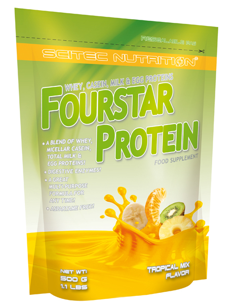 Proteina din Zer FourStar Protein Aroma Tropicala Mix 500 grame Scitec Nutrition