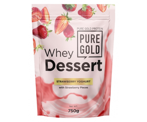 Proteine din Zer cu Bucati de Ciocolata Strawberry Yoghurt Whey Dessert 750 grame Pure Gold Protein