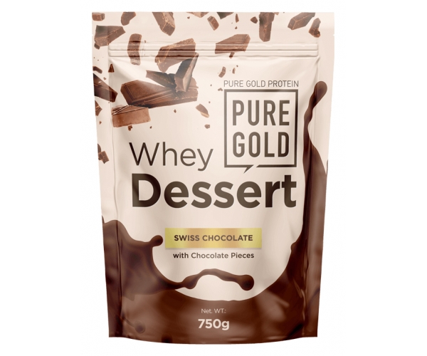 Proteine din Zer cu Bucati de Ciocolata Swiss Chocolate Whey Dessert 750 grame Pure Gold Protein