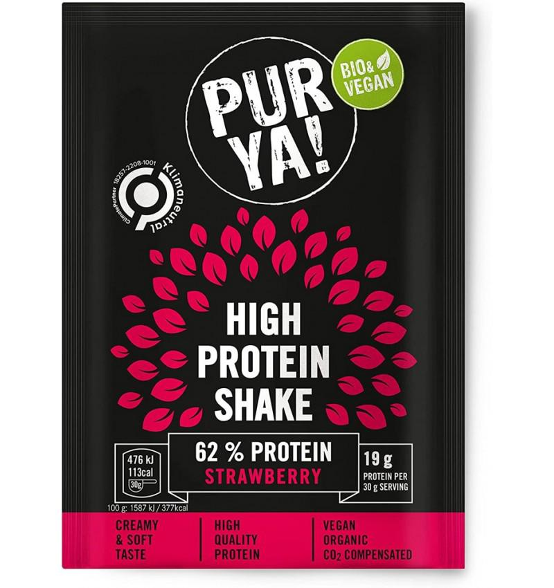 Pulbere pentru Shake Proteic cu Capsuni 62% Proteina Bio 30 grame Pur Ya