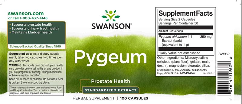 Pygeum Extract 250 miligrame 100 capsule Swanson