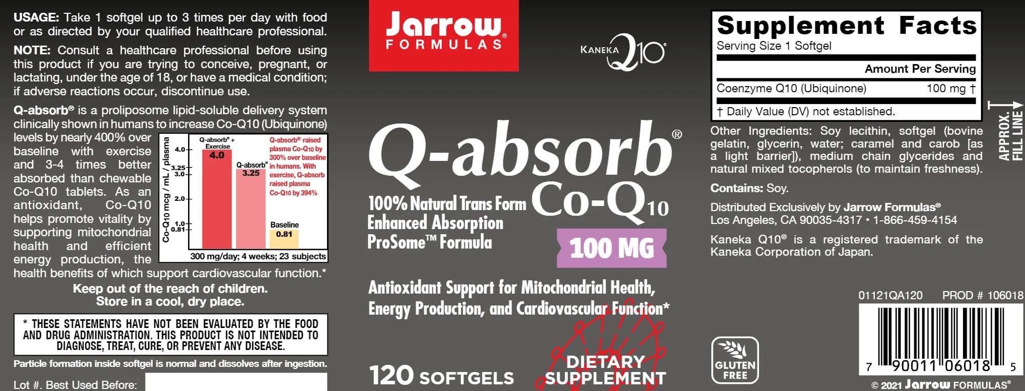 Q-absorb CoQ10 Coenzima Q10 - Kaneka 100 miligrame Jarrow Formulas, 120 softgels