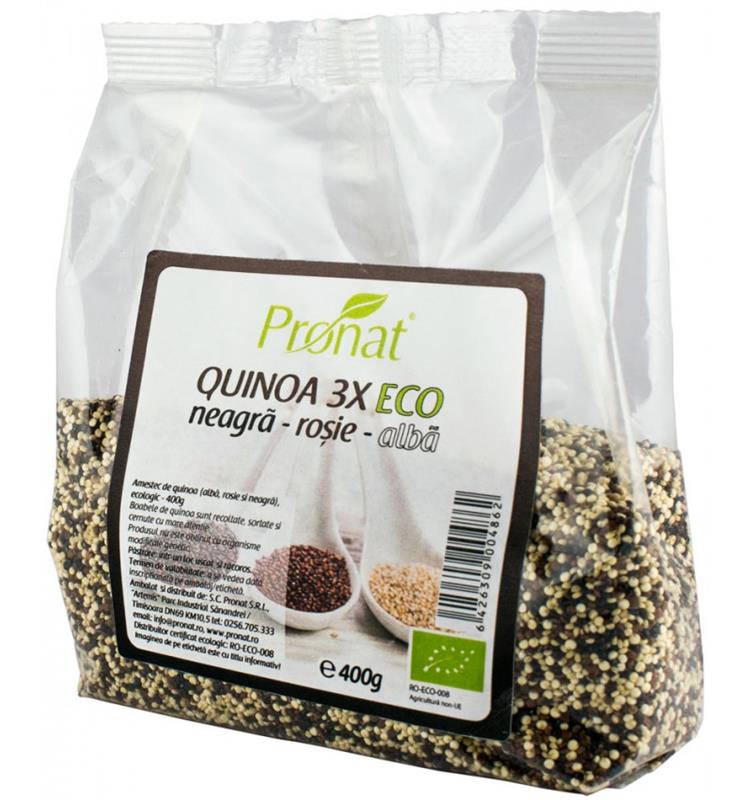Quinoa 3 X - Amestec de Quinoa Neagra Rosie si Alba Pronat 400gr