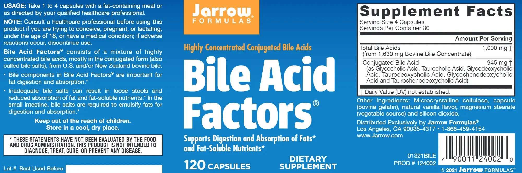 Saruri Biliare Bile Acid Factors 120 capsule  Jarrow Formulas