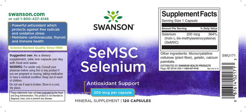 SeMSC Selenium Seleniu Organic 200 miligrame 120 capsule Swanson
