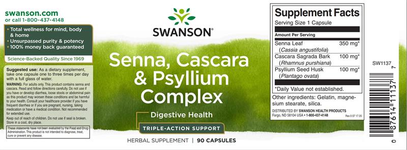 Senna Psyllium Cascara Complex 90 capsule Swanson