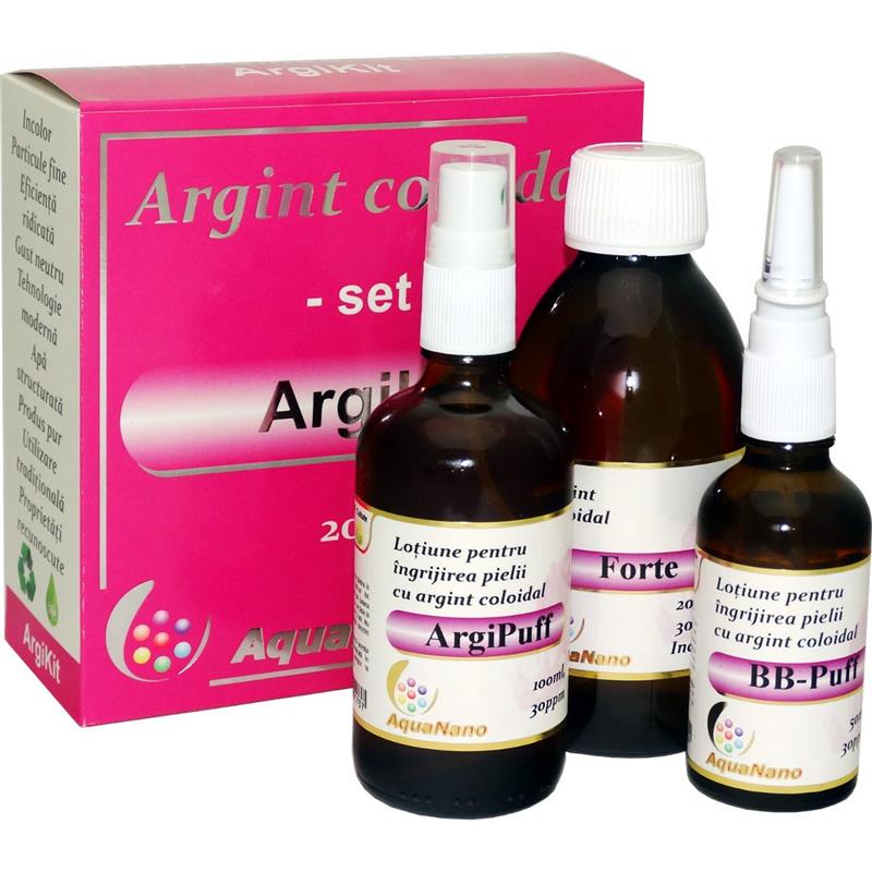 Set Argint Coloidal ArgiKit (forte 100ml+argipuff 100ml+bb-puff 50ml) 30ppm Aghoras
