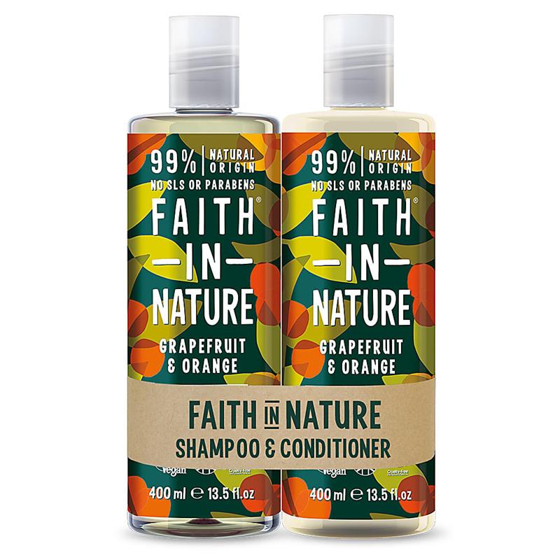 Set Sampon si Balsam cu Grapefruit si Portocala pentru Par Normal sau Gras 2x400 mililitri Faith In Nature