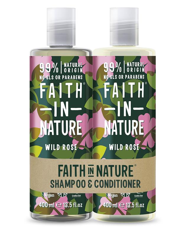 Set Sampon si Balsam cu Trandafir Salbatic pentru Toate Tipurile de Par 2x400 mililitri Faith In Nature