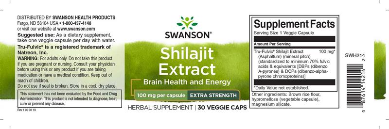 Shilajit Extract Extra Strenght 100 miligrame 30 Capsule Swanson