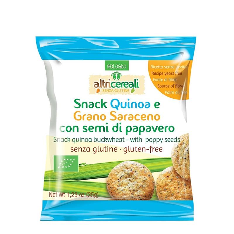 Snack Bio Fara Gluten din Hrisca si Quinoa cu Seminte Mac Probios 35gr