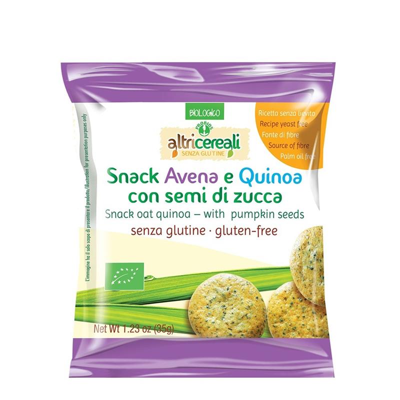 Snack Bio Fara Gluten din Ovaz si Quinoa cu Seminte Dovleac Probios 35gr