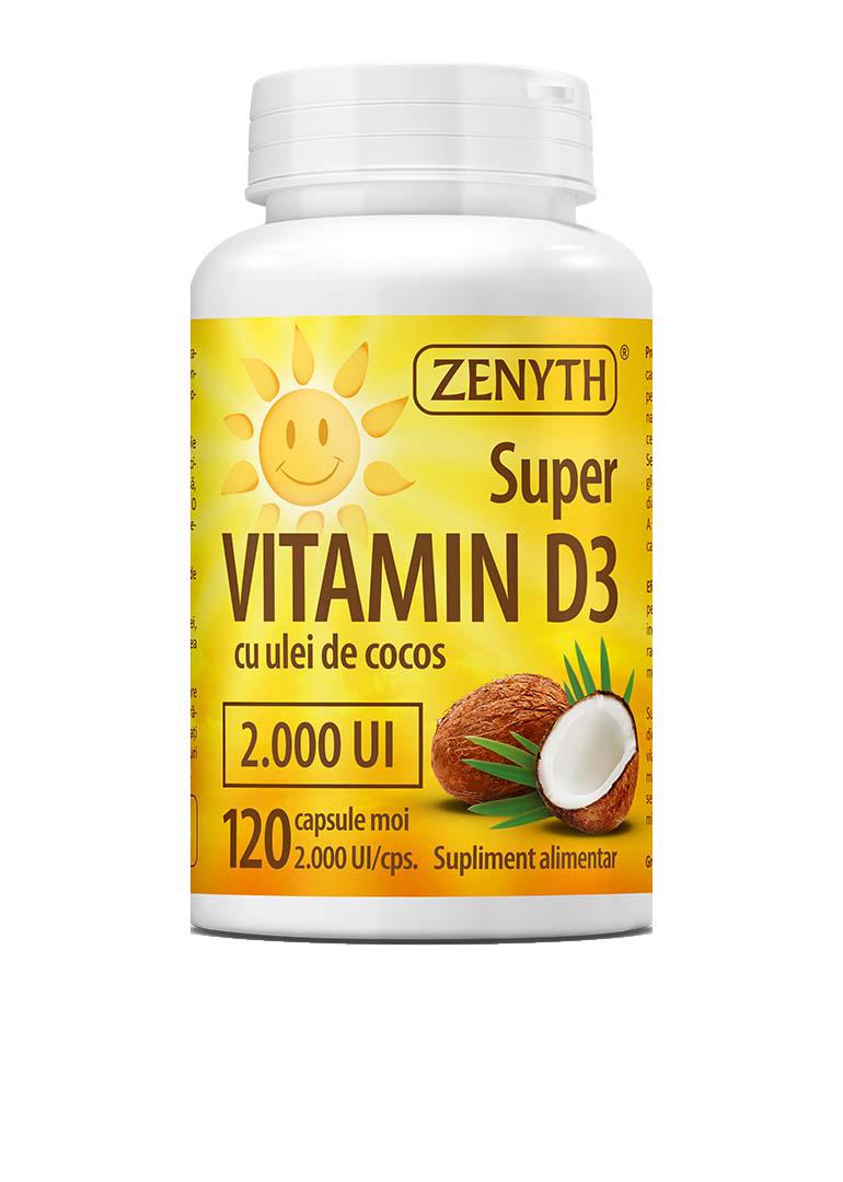 Super Vitamina D3 cu Ulei de Cocos 2000UI 120 capsule Zenyth