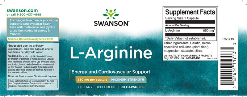Supliment Alimentar L-Arginina 850 miligrame 90cps Swanson