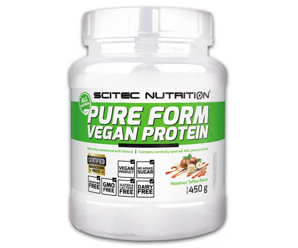 Supliment Alimentar Pure Form Vegan Protein Aroma Caramel si Alune 450 grame Scitec Nutrition
