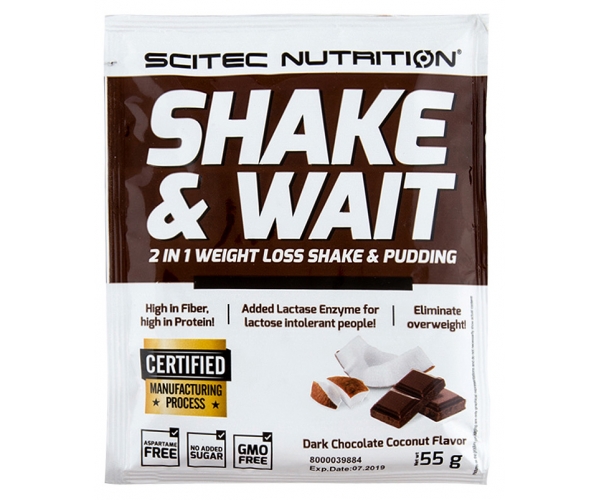 Supliment Alimentar Shake & Wait Aroma Ciocolata Neagra si Cocos 55 grame Scitec Nutrition