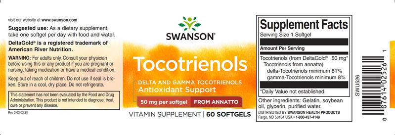 Tocotrienols din Annatto 50 miligrame 60 capsule Swanson