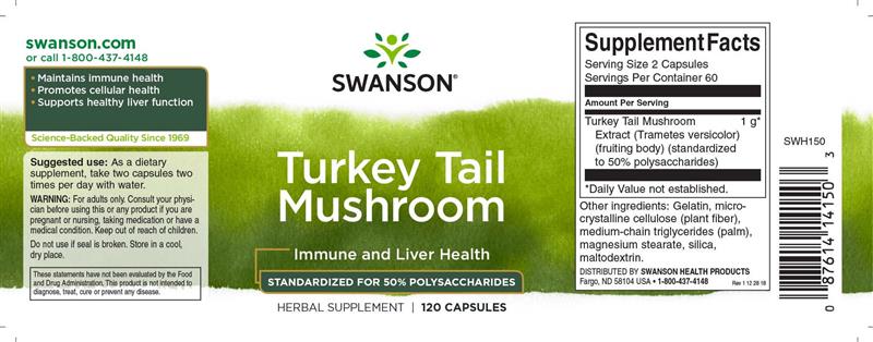 Turkey Tail Mushroom (Coada de Curcan) 120 capsule Swanson
