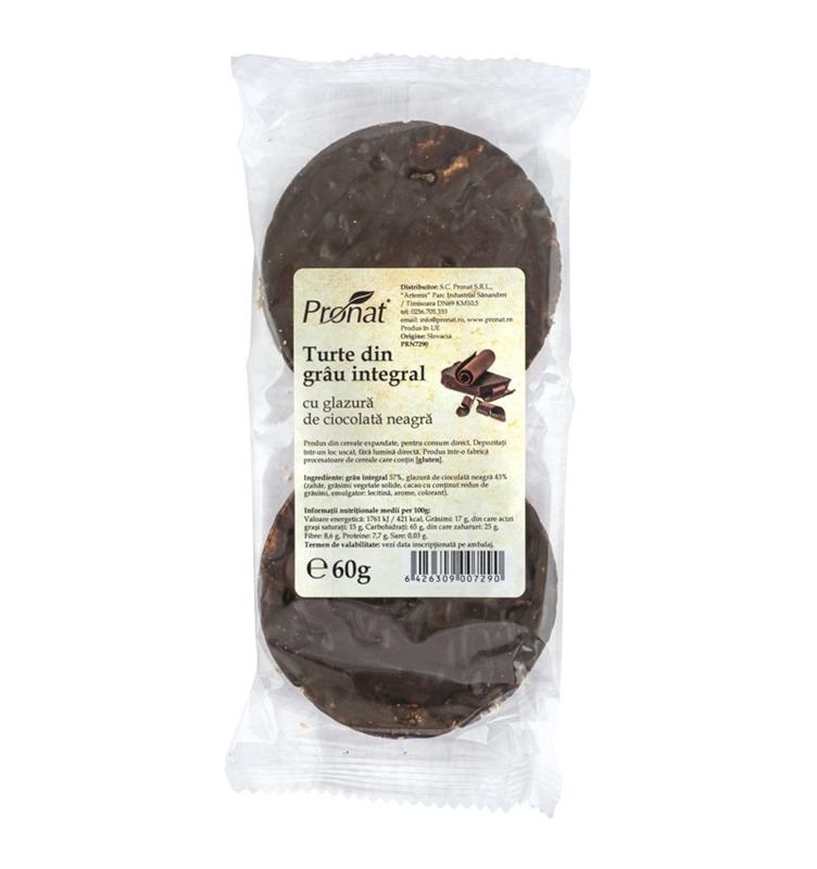 Turte din Grau Integral cu Gazura de Ciocolata Neagra 60 grame Pronat