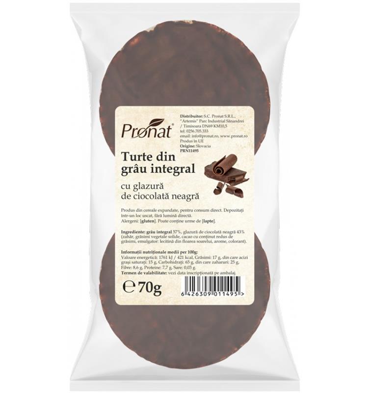 Turte din Grau Integral cu Glazura de Ciocolata Neagra 70 grame Pronat