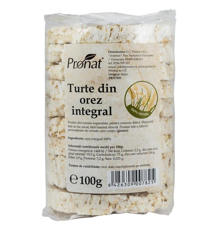 Turte Natur din Orez Integral Fara Sare 100 grame Pronat