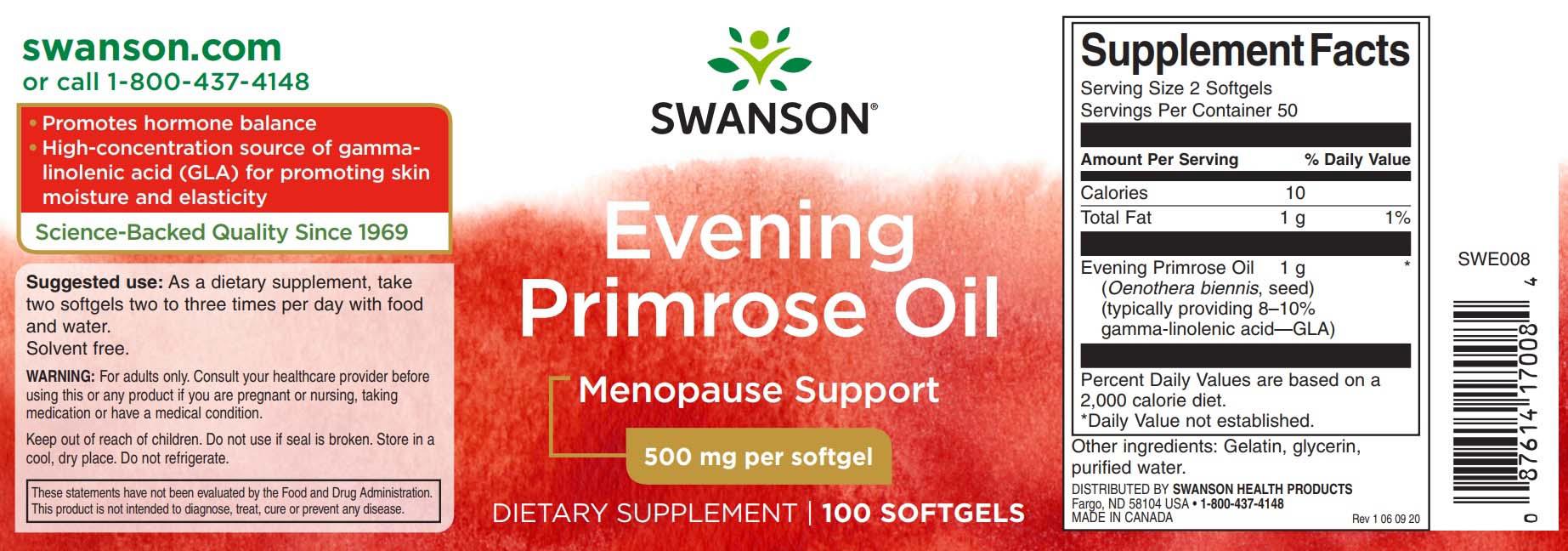Ulei De Primula 500 miligrame Luminita Noptii Pre Menopauza Evening Primrose Oil 100 capsule Swanson