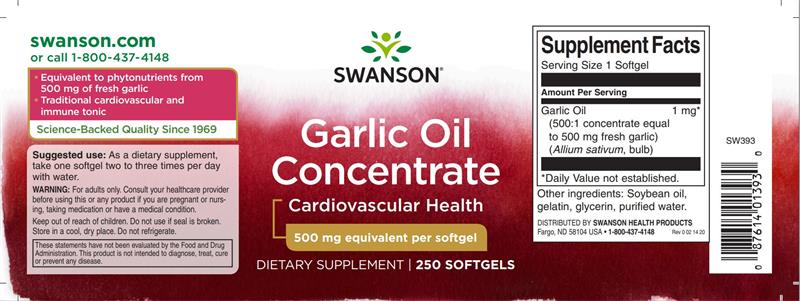 Ulei de Usturoi 500 miligrame Garlic Oil 250 capsule Swanson