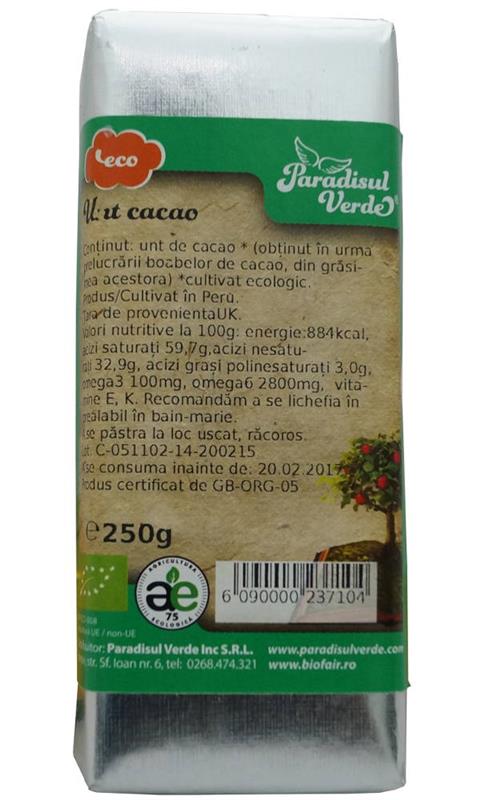 Crema Tartinabila de Cacao Bio Paradisul Verde 250gr