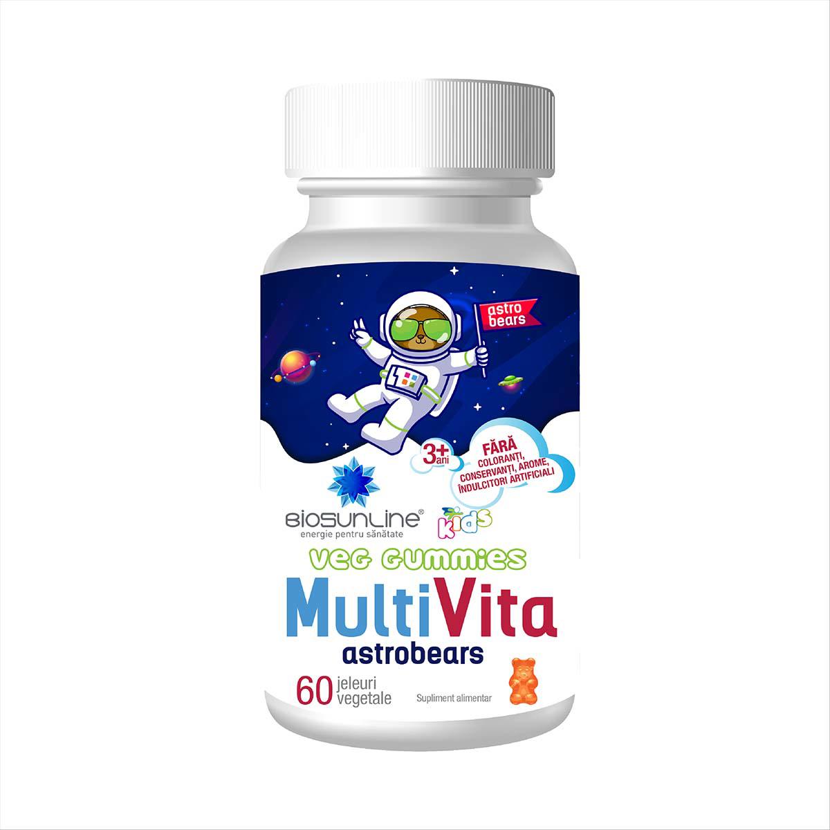 Ursuleti Gumati cu Aroma de Capsuni Multivitamine pentru Copii Biosunline Astrobears 60 jeleuri Helcor