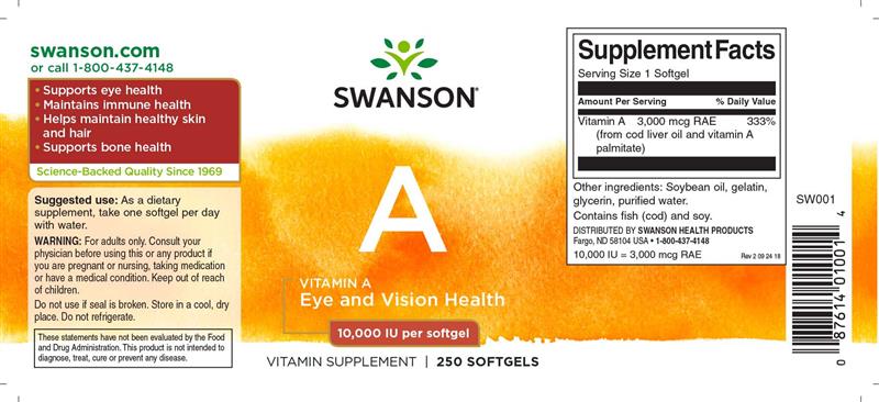Vitamina A 10.000IU 250 capsule Swanson