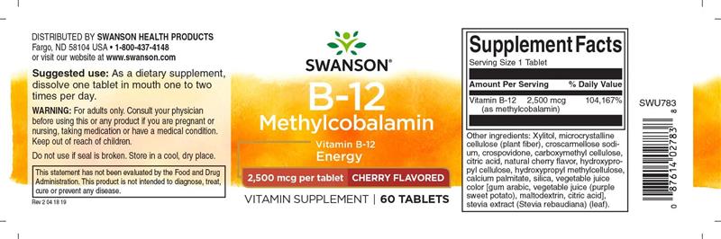 Vitamina B12 Methylcobalamin 2500 mcg 60 capsule Swanson