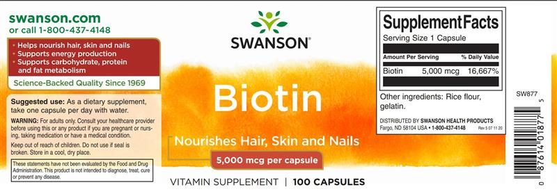 Vitamina B7 (Biotina) 5mg Swanson 100cpr
