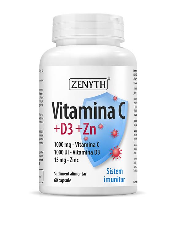 Vitamina C 1000 miligrame + D3 1000 miligrame + Zn 15 miligrame 60 capsule Zenyth
