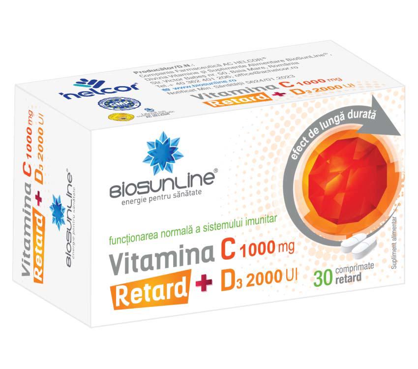 Vitamina C 1000 miligrame + D3 2000 UI Retard BioSunLine 30 comprimate Helcor