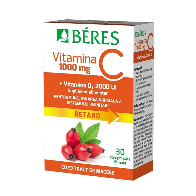 Vitamina C 1000 miligrame + Vitamina D3 2000UI Macese 30 capsule Beres