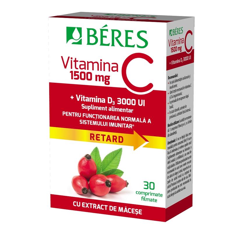Vitamina C 1500 miligrame + Vitamina D3 3000UI Macese 30 capsule Beres