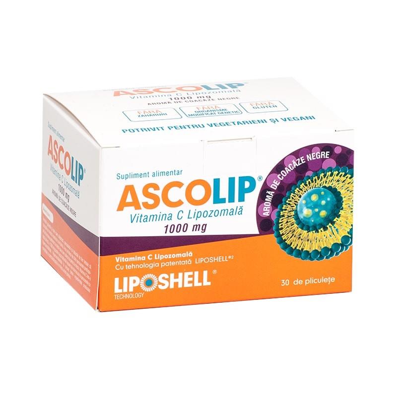 Vitamina C Lipozomala cu Aroma de Coacaze 1000 miligrame Ascolip 30 plicuri Liposhell