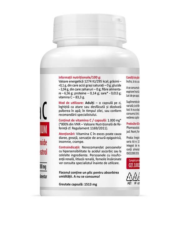 Vitamina C Premium 1000mg cu Rodie si Bioflavonoide cu Resveratrol 60cps Zenyth