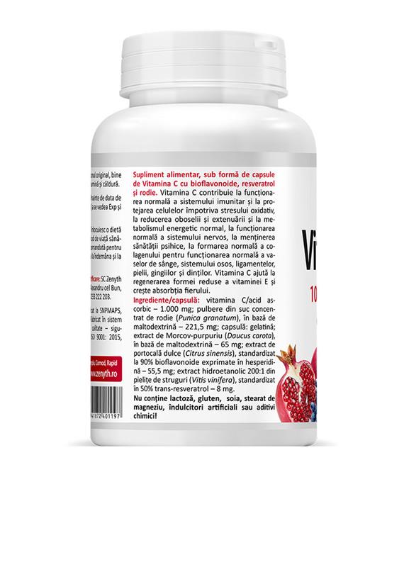 Vitamina C Premium 1000mg cu Rodie si Bioflavonoide cu Resveratrol 60cps Zenyth